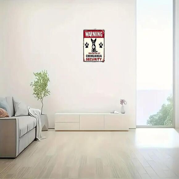 Rustic Tin Metal Sign • 'Protected By Chihuahua Security' Vintage Sign • 8x12in - Picture 3 of 9